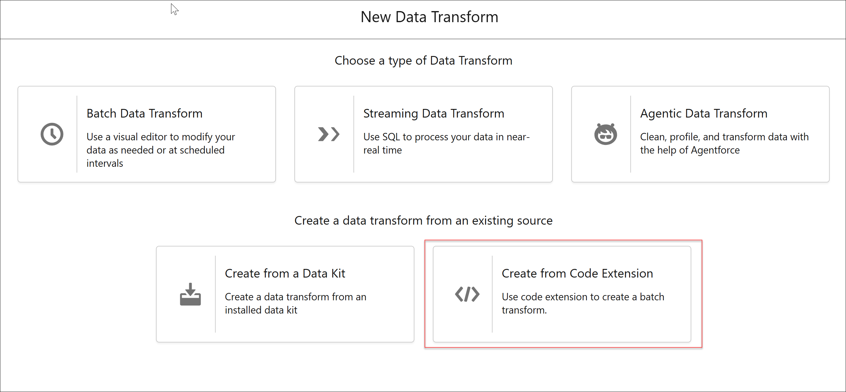 Create transform from code extension