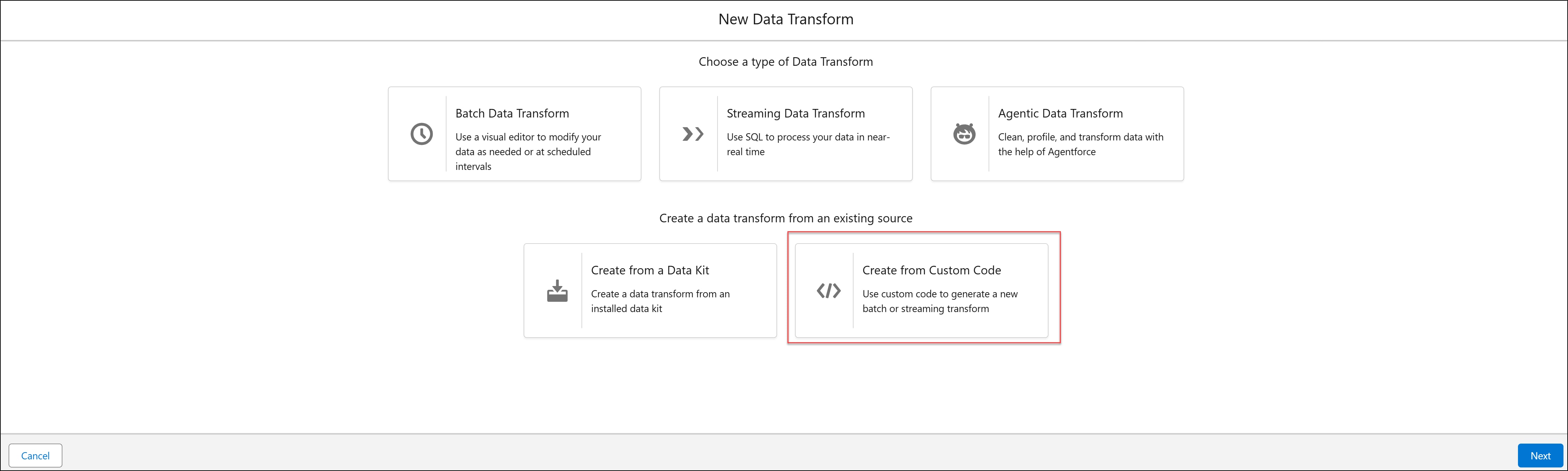 Create transform from custom code