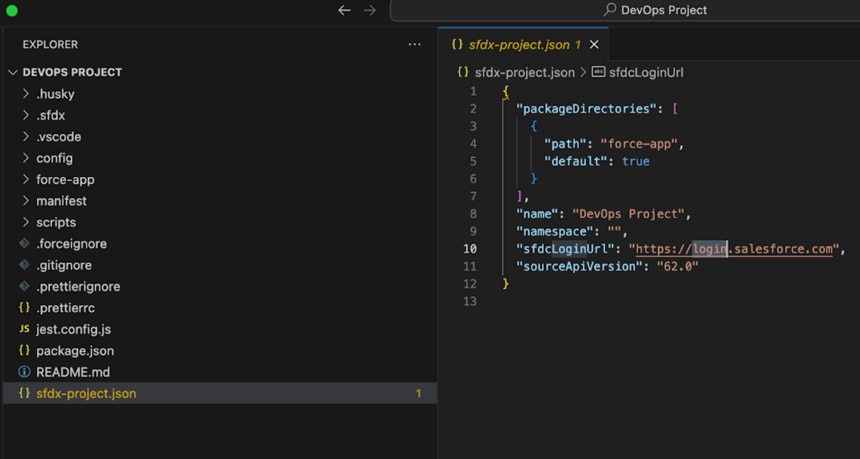 Salesforce DX project JSON file for DevOps data kit