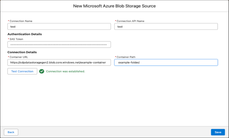 Parameters to set up Azure Blob Storage connection