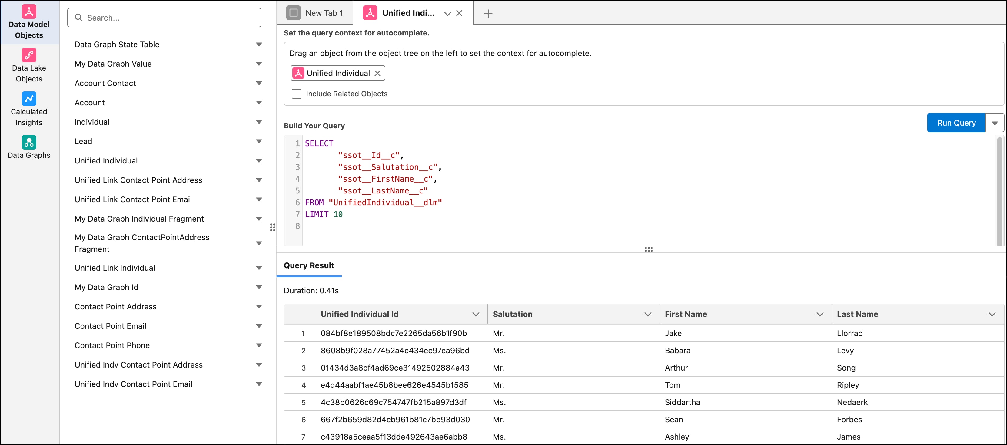 Query Editor with the results of a sample query