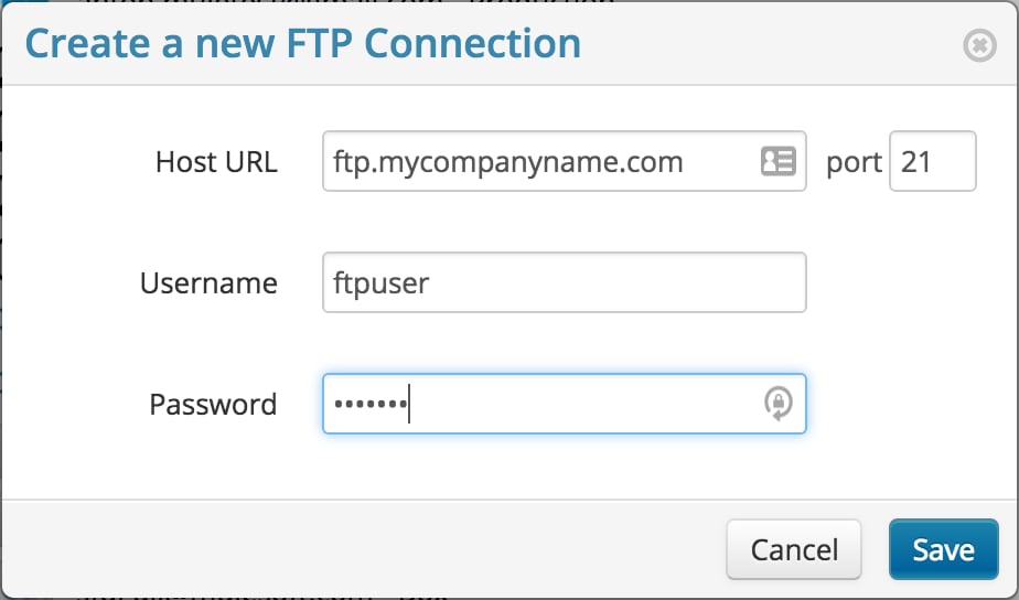 FTP directory listing after connection for selecting a CSV file.