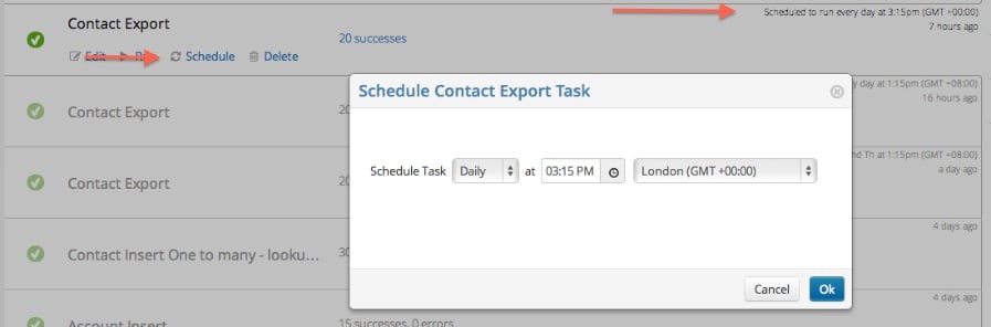 Run step with schedule frequency, time zone, and email notification options.
