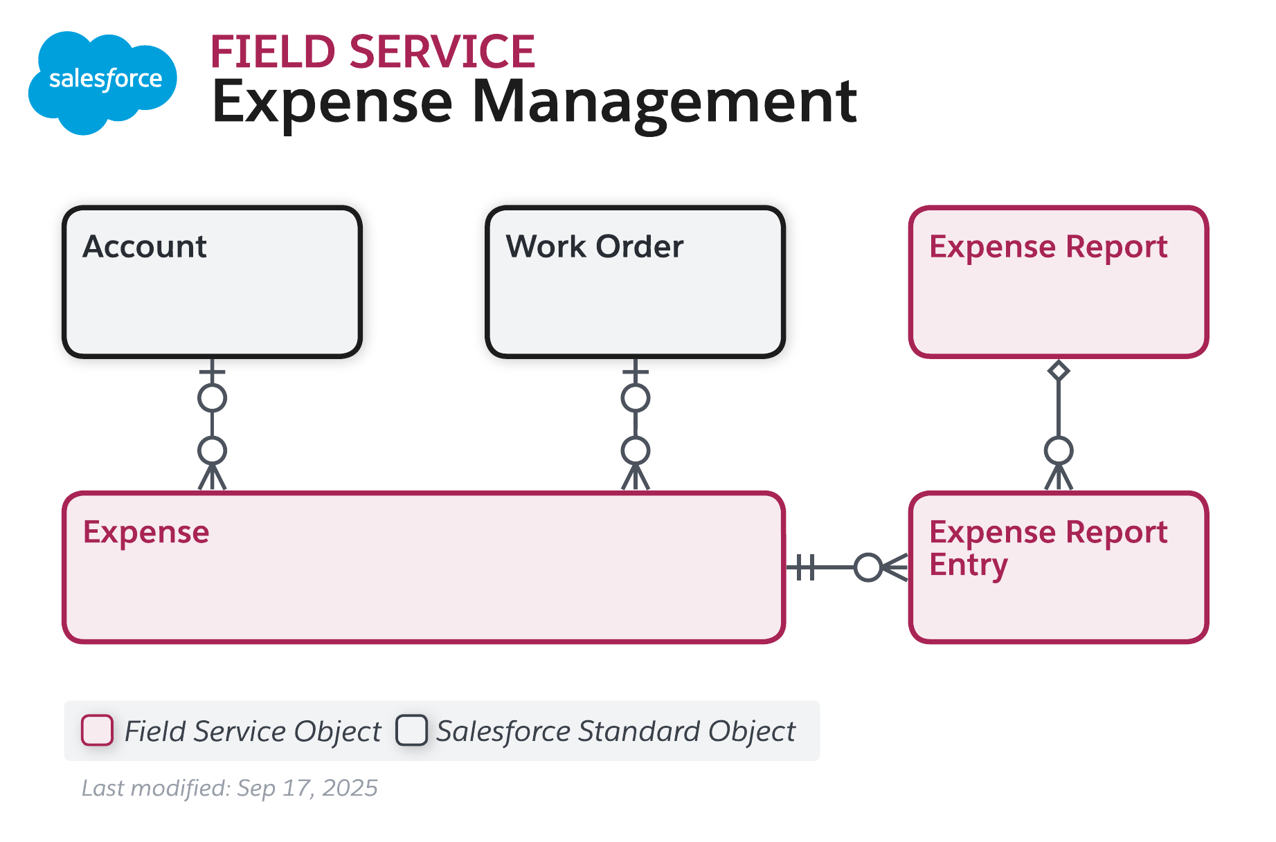 Data model diagram for Field Service Expense Management