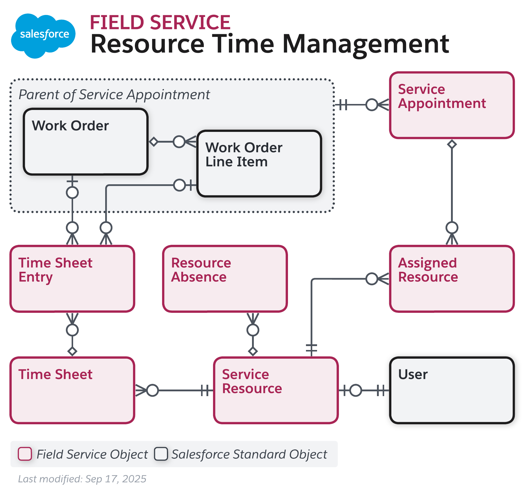 Data model diagram for Field Service Resource Time Management