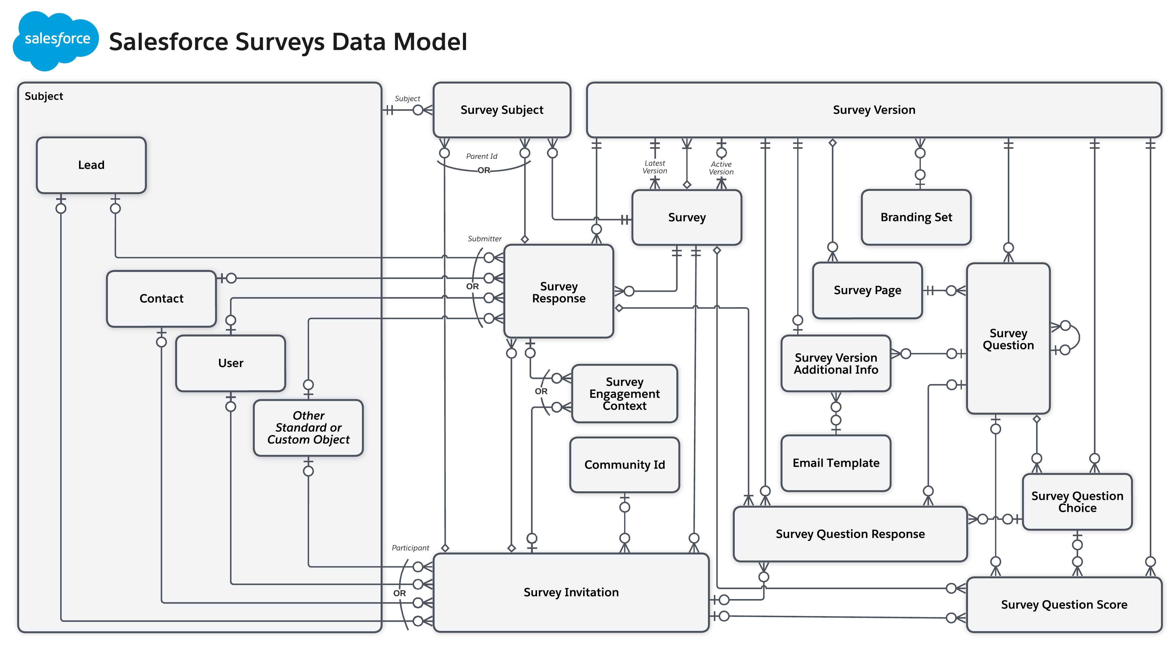 Data model diagram for Salesforce Surveys