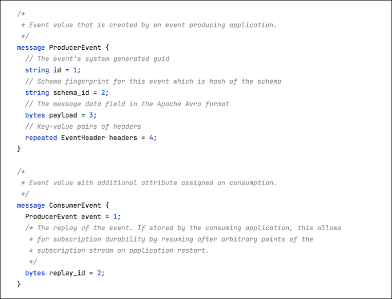 ProducerEvent and ConsumerEvent proto file definitions