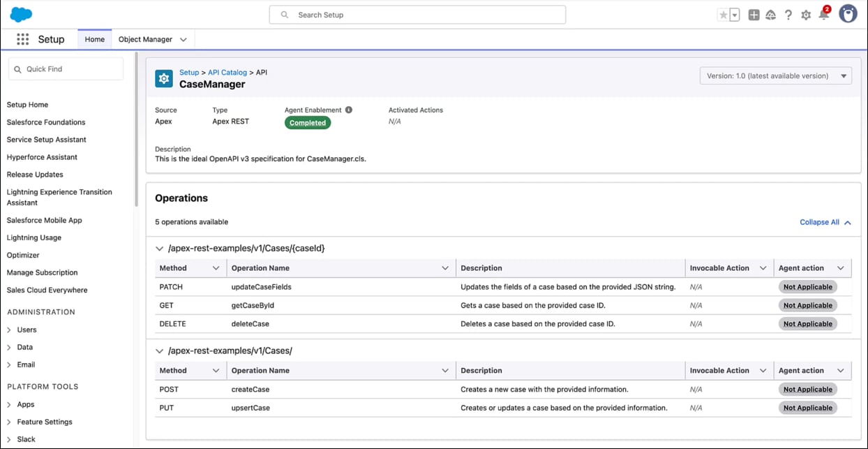 Apex tab in API catalog