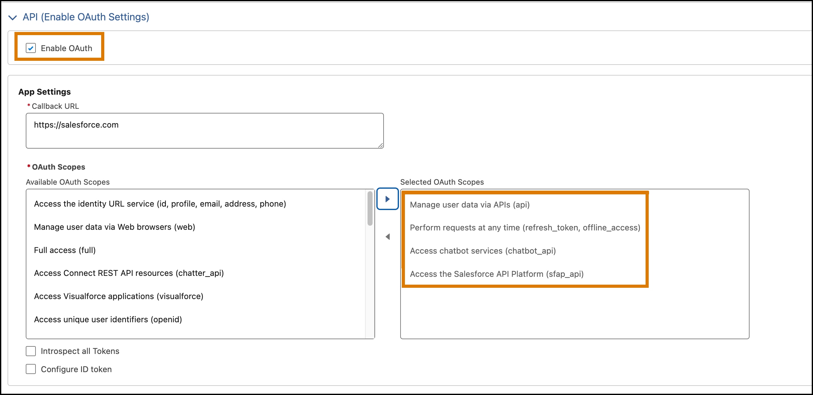 OAuth settings scope