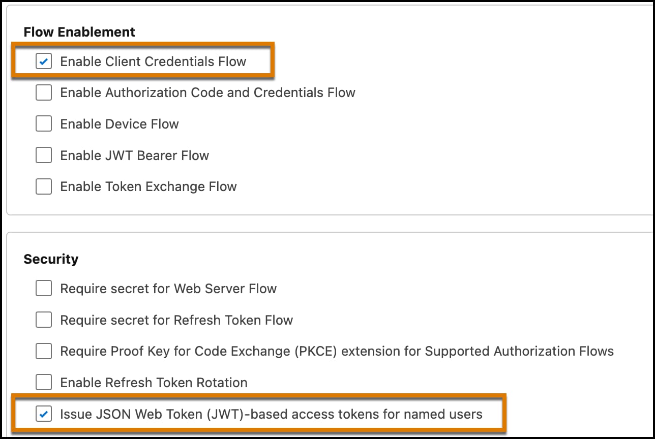 OAuth flow and security settings