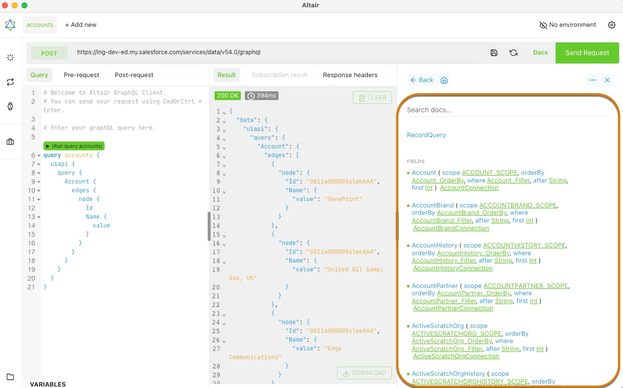 Review the types and queries in the Salesforce GraphQL schema