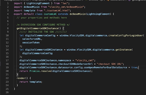 Code sample - Configure the SDK used by all Digital Commerce LWCs