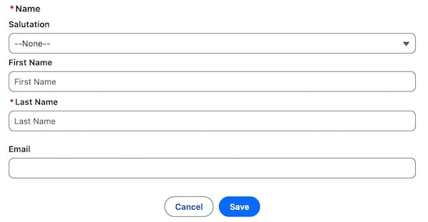 Record edit form with Name and Email fields