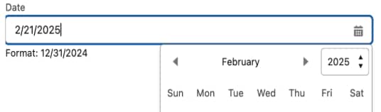 A date picker set to February 21, 2025.