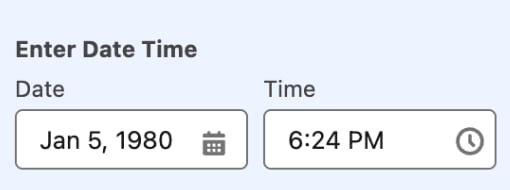 A form with separate input fields for Date and Time.