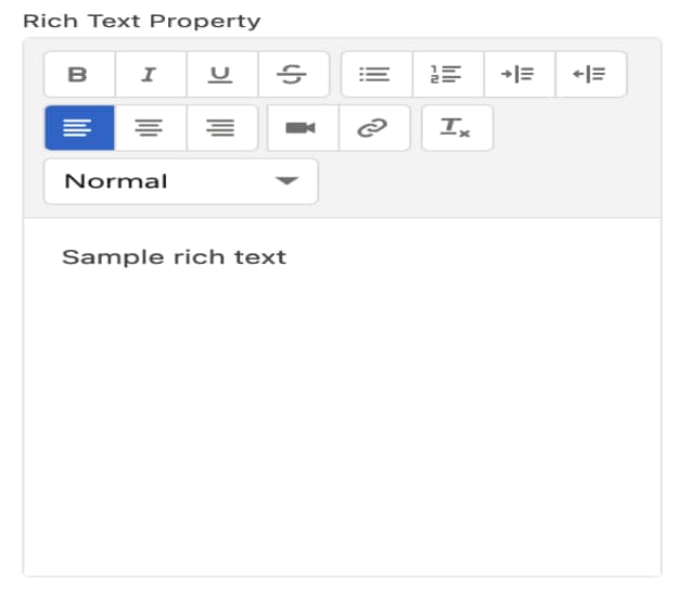 A rich text editor with formatting options and a sample text box.