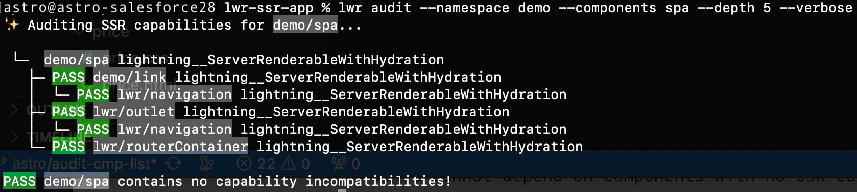 Screenshot of the CLI for a component tree that passed lwr audit tests.