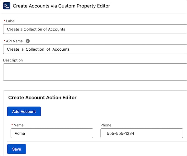 Custom property editor for the Create Accounts via Custom Property Editor action