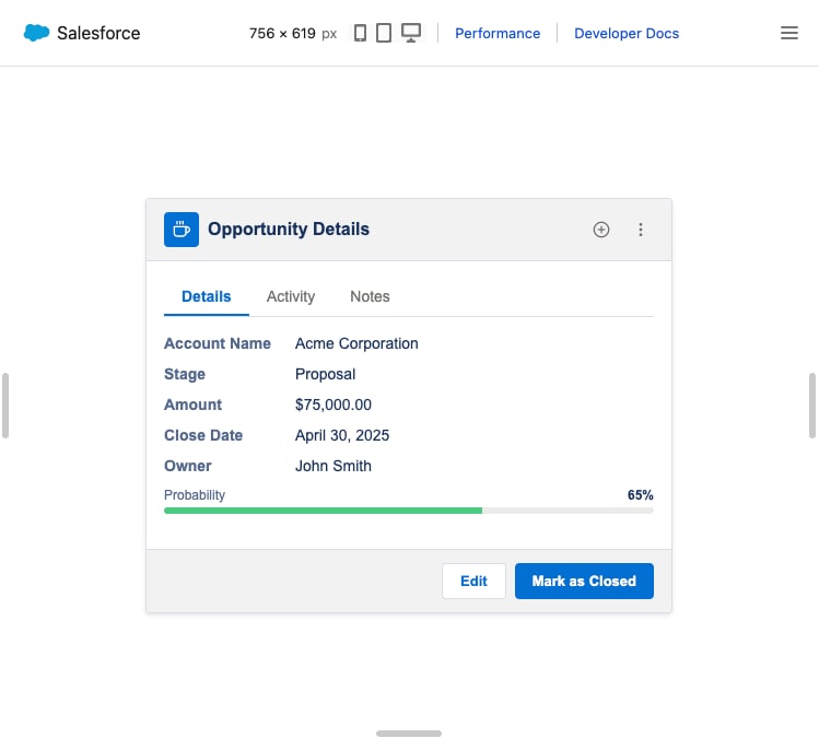 Screenshot of a browser preview of a single LWC.