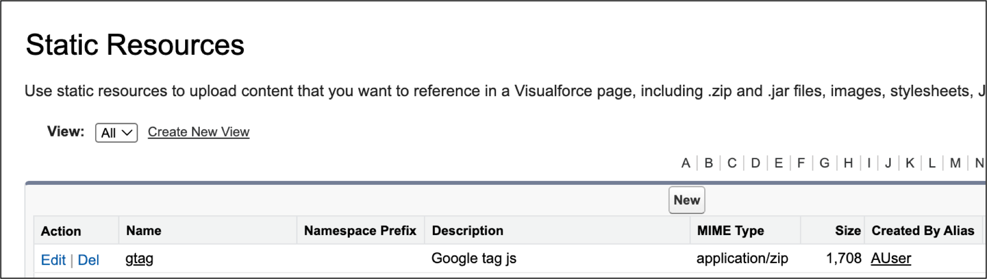 Google tag JS added as a static resource