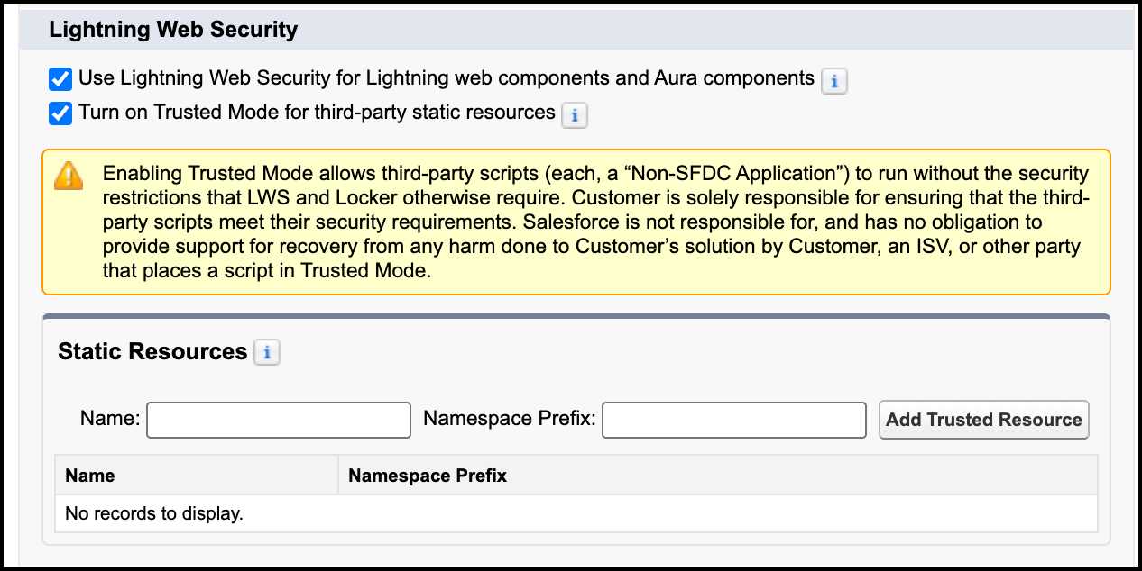 Trusted mode enabled with caution message