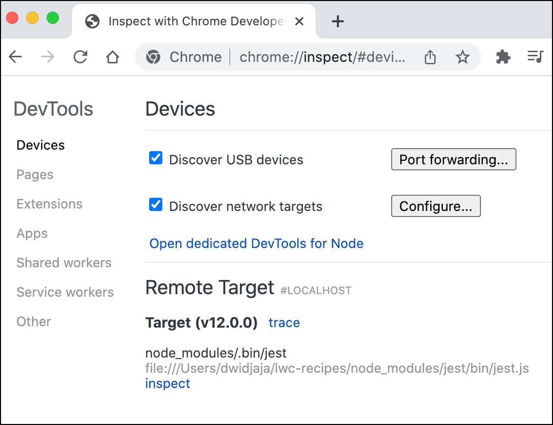 Launch Chrome Developer Tools to debug your tests