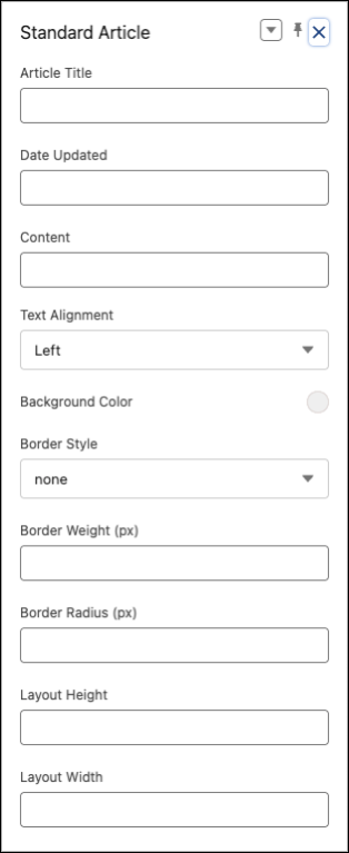 Property panel for the Standard Article component