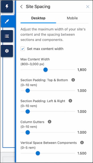 Site Spacing panel