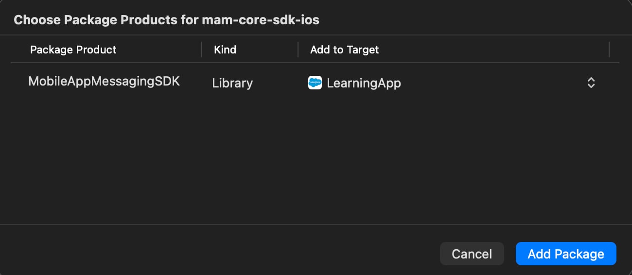 A list of package products in Swift Package Manager for the mam-core-sdk-ios package