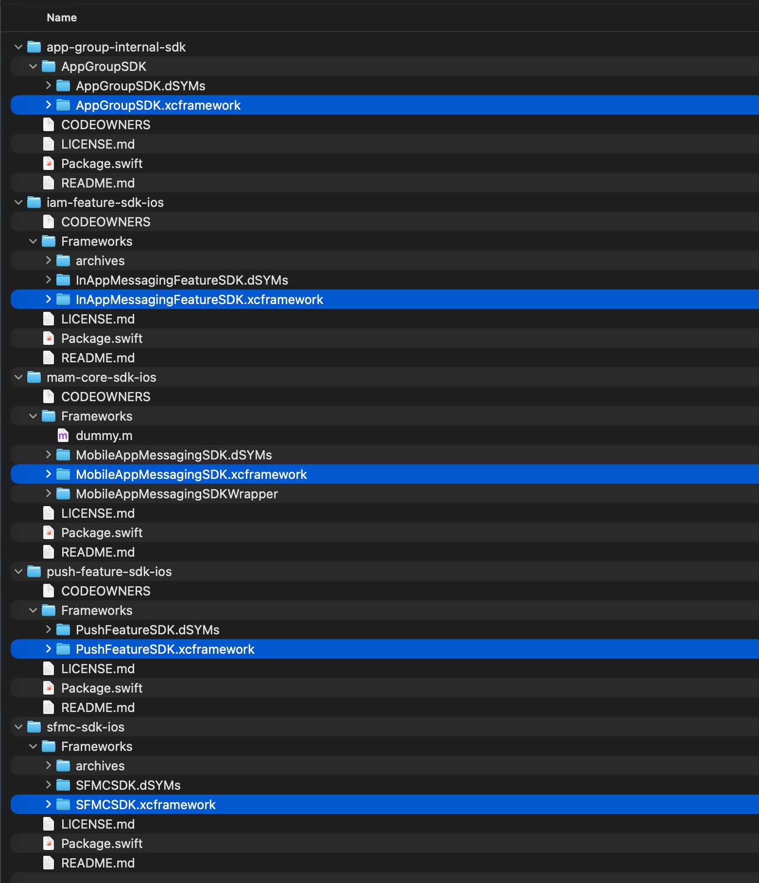 A file manager, showing the directories selected