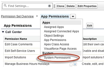 System Permissions link