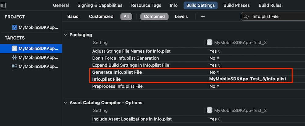 Build Settings configuration for Info.plist