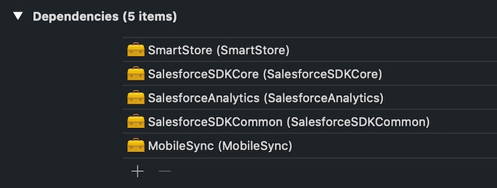 Build Phases showing Mobile SDK libraries as target dependencies