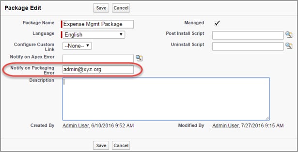 Notifications for Package Errors Configured in a Partner Org Notification Setting in a Partner Org