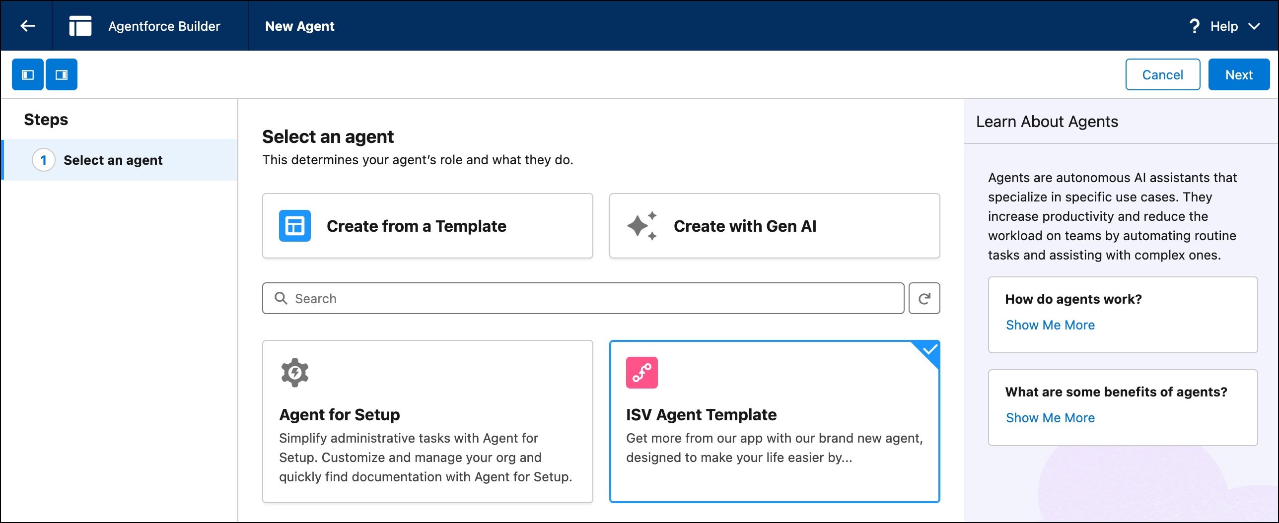 User interface with ISV Agent Template tile