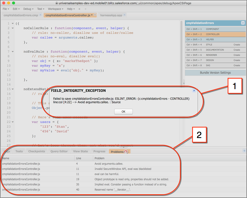 Save validation errors in the Developer Console