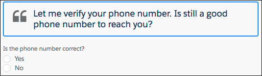 A flow screen that shows a script and a radio button field.