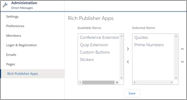 Rich Publisher Apps admin settings