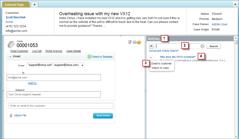 Case Feed articles tool example