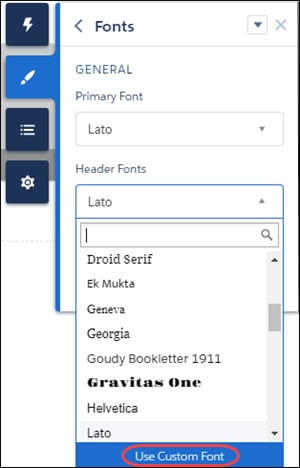 Use Custom Font button in Theme panel