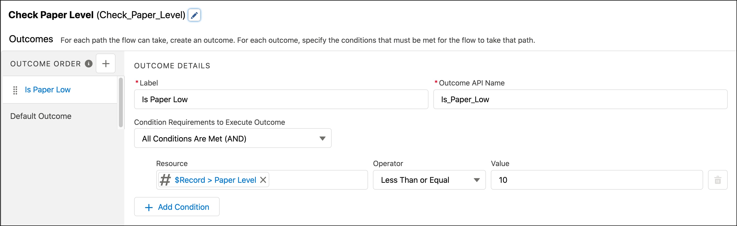 Decision element that checks the paper level