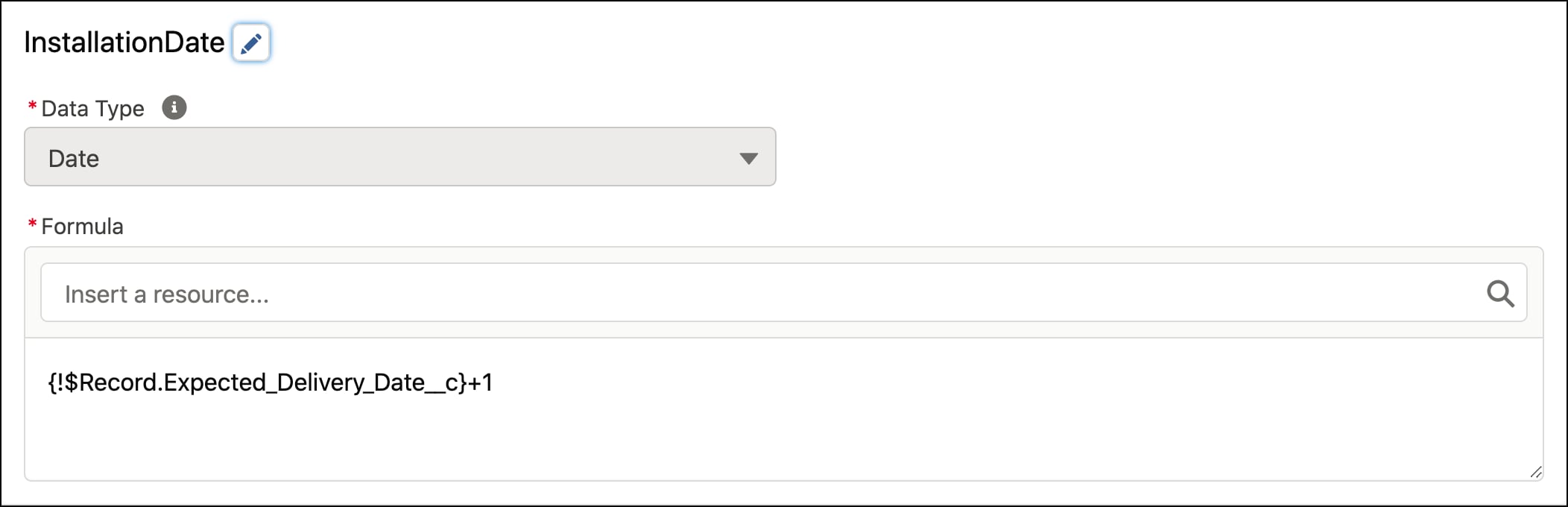 Formula resource for the installation date