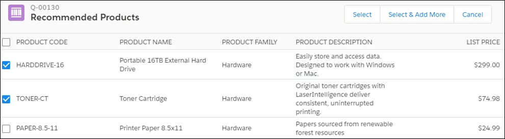 Add Recommended Products page screen shot