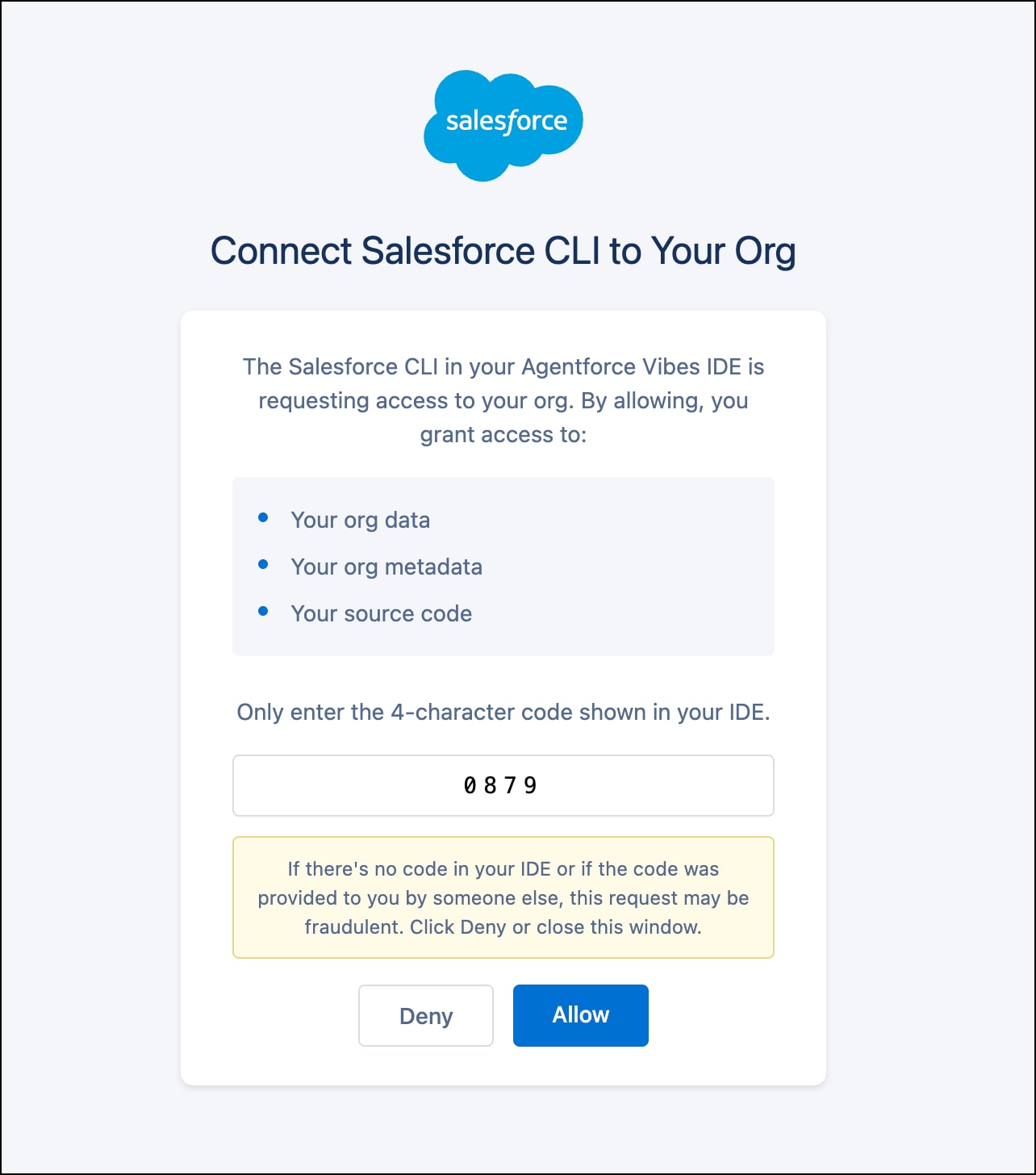Enter the verification code in the org