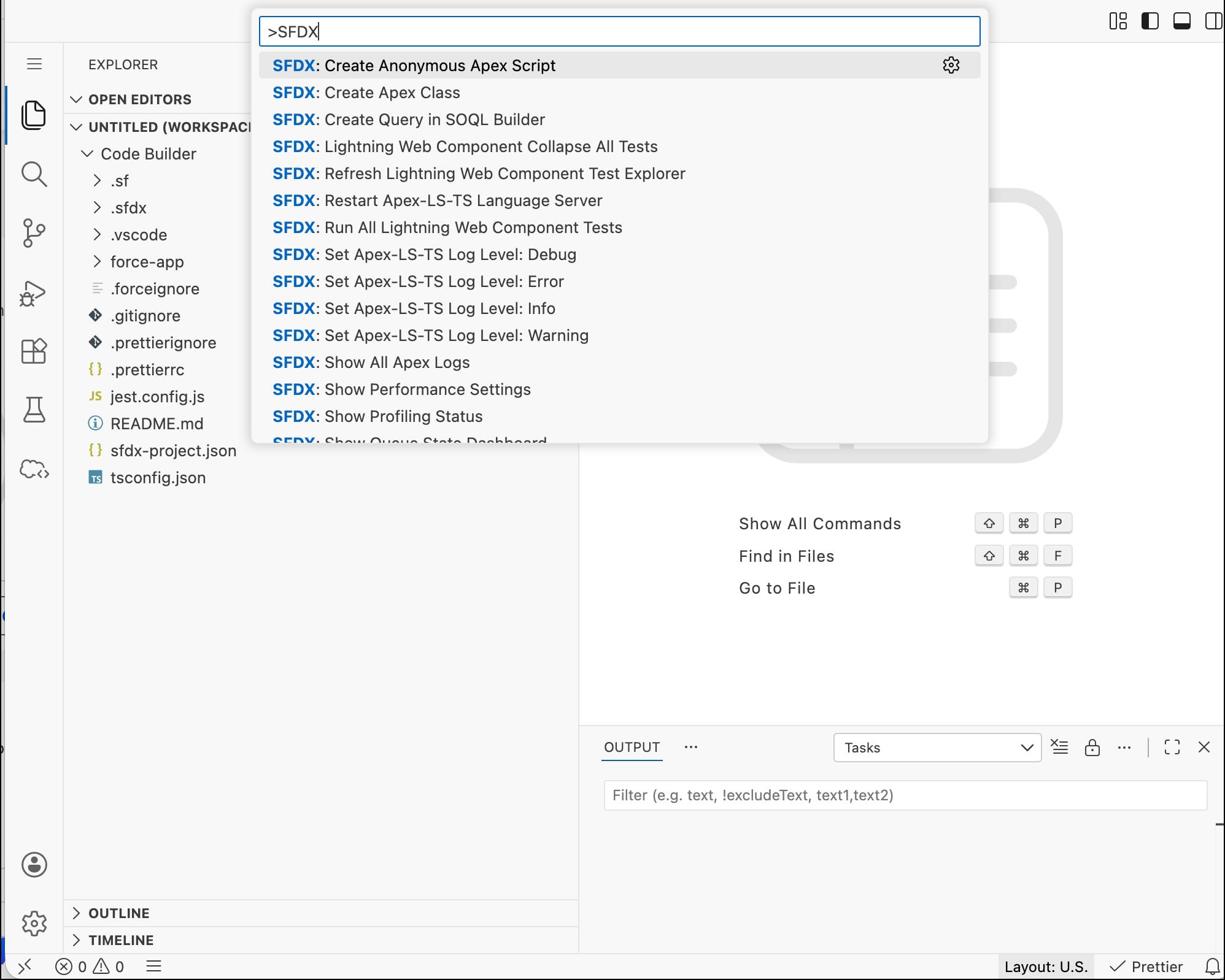 Command Palette, filtered to show developer commands