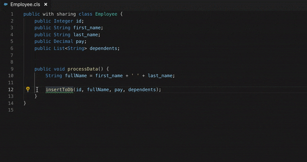 GIF showing declare missing methods quick fix invocation via lightbulb