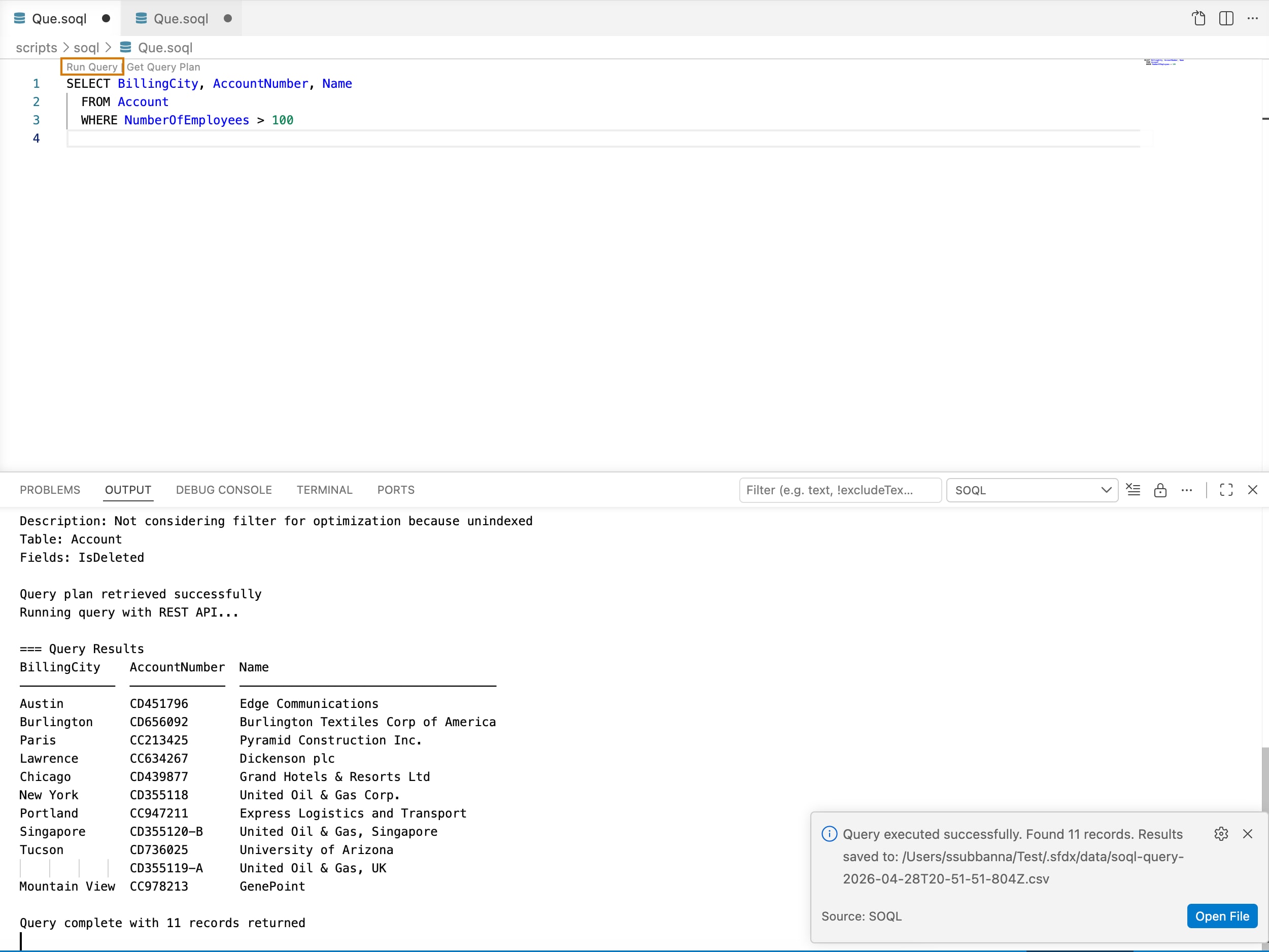 Run Query option in a text editor is highlighted