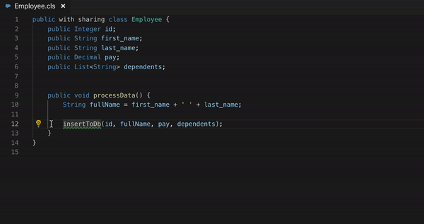GIF showing declare missing methods quick fix invocation via lightbulb