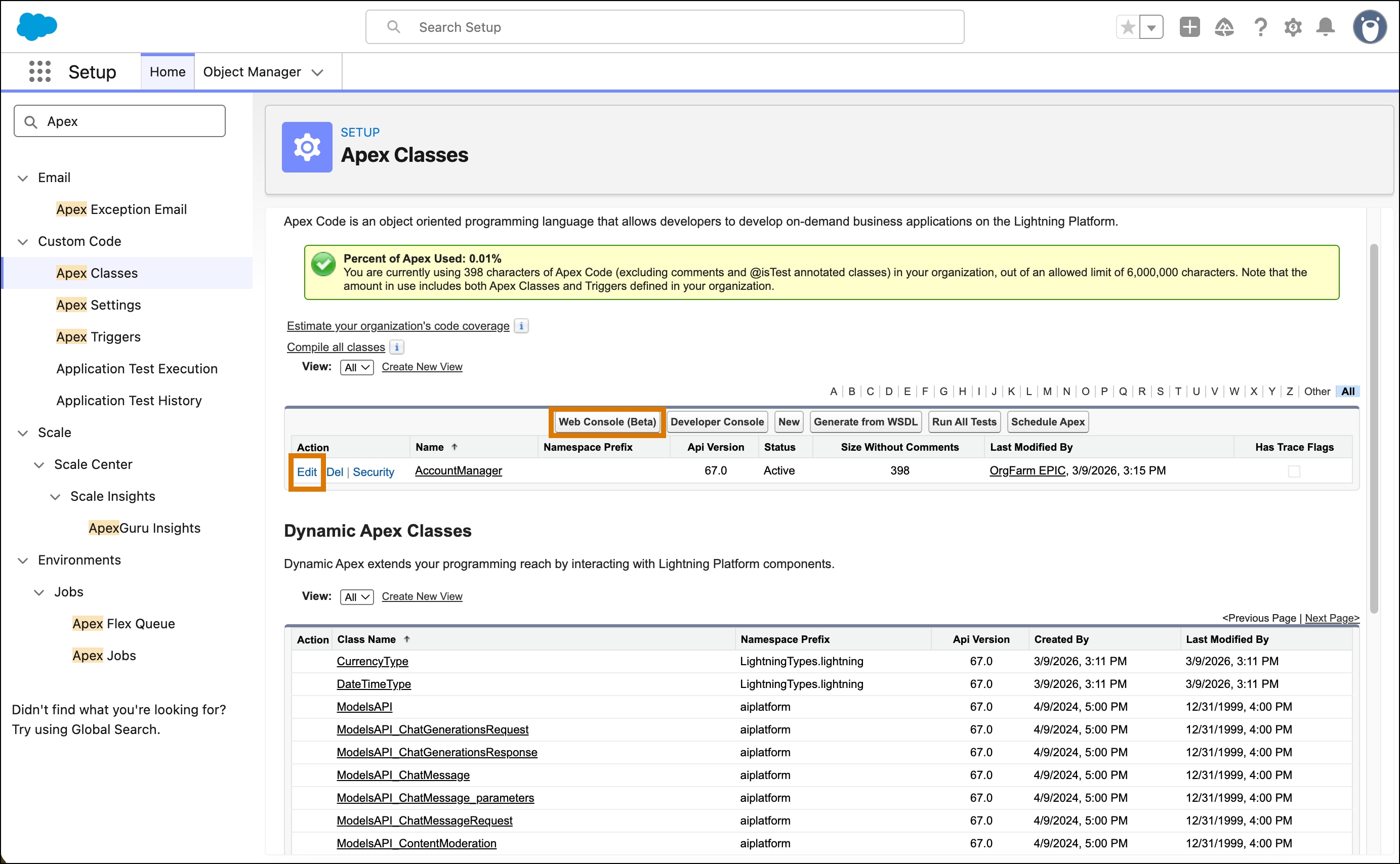 Editing an Apex class