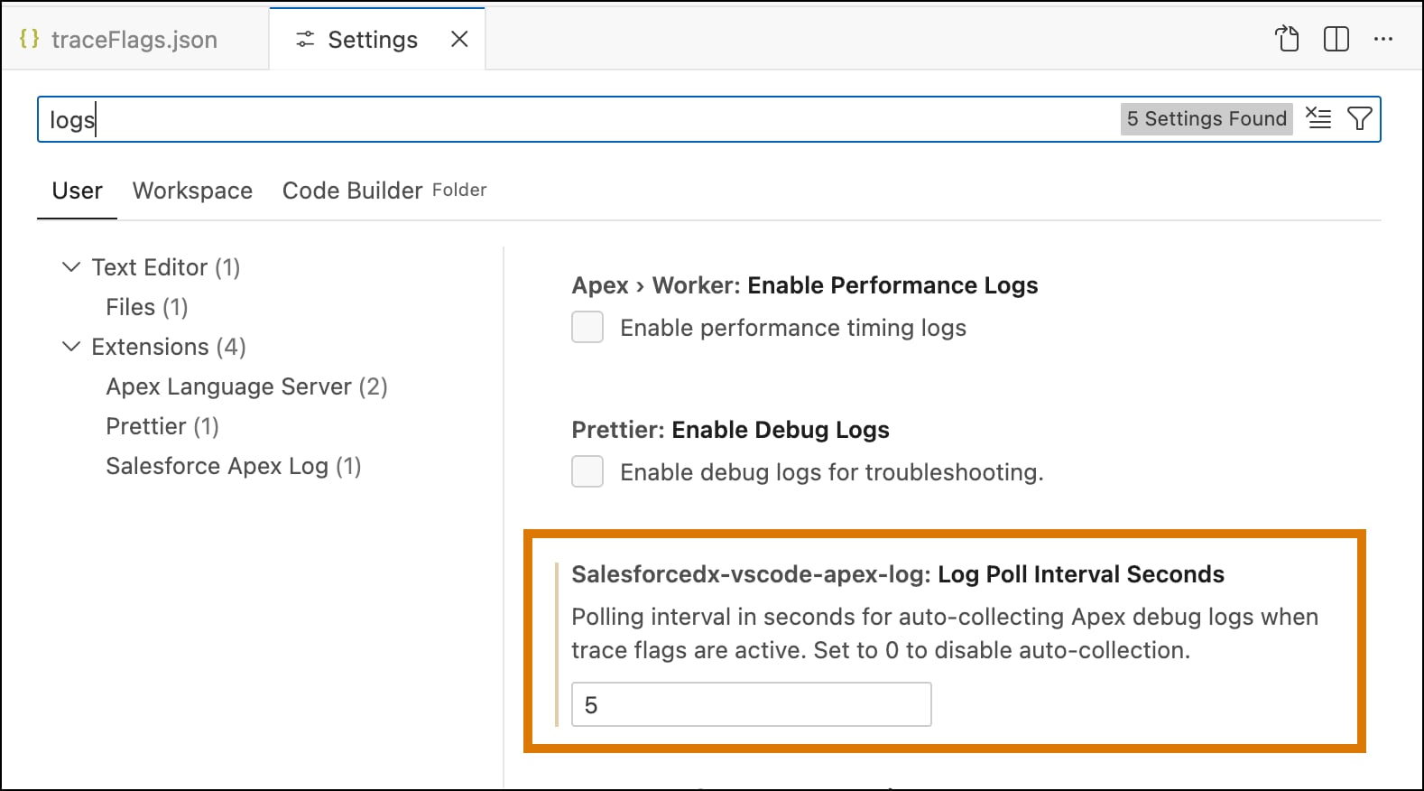 Log-pull interval in settings